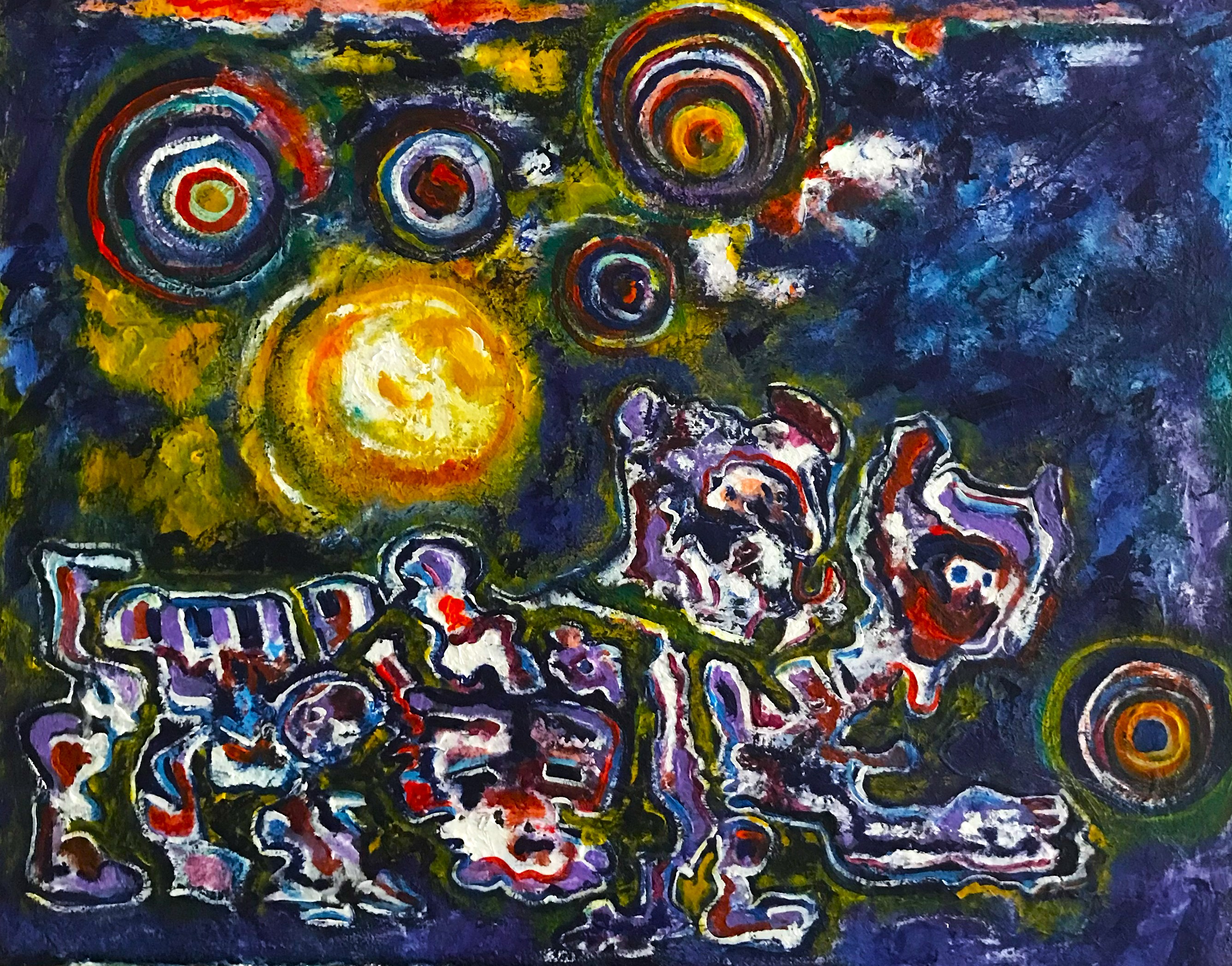 Three dogs and the night sky